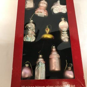 10 Piece Blown Glass Ornament Set JC Penney Home Collection Baby Items Themed
